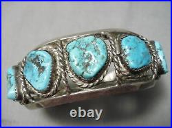 Hand Tooled Vintage Navajo Spiderweb Turquoise Sterling Silver Bracelet Old