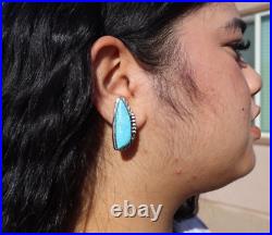 Handcrafted Navajo Kingman Turquoise Stud Earrings Sterling Silver Jewelry