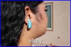 Handcrafted Navajo Kingman Turquoise Stud Earrings Sterling Silver Jewelry