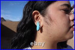 Handcrafted Navajo Kingman Turquoise Stud Earrings Sterling Silver Jewelry