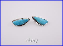 Handcrafted Navajo Kingman Turquoise Stud Earrings Sterling Silver Jewelry