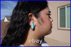 Handcrafted Navajo Kingman Turquoise Stud Earrings Sterling Silver Jewelry