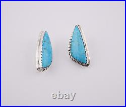 Handcrafted Navajo Kingman Turquoise Stud Earrings Sterling Silver Jewelry