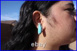 Handcrafted Navajo Kingman Turquoise Stud Earrings Sterling Silver Jewelry