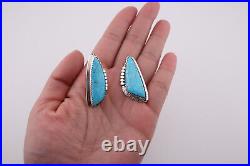 Handcrafted Navajo Kingman Turquoise Stud Earrings Sterling Silver Jewelry