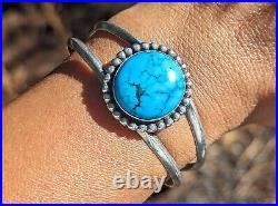 Handcrafted Navajo Turquoise Bracelet Genuine Sterling Silver Jewelry Sz