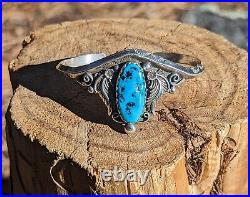 Handcrafted Navajo Turquoise Bracelet Signed Yazzie Sterling Silver Jewelry 6.5