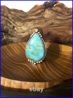 Handcrafted SS 925 Large Cabochon Natural Kingman Turquoise Adjustable Size Ring
