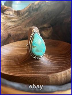 Handcrafted SS 925 Large Cabochon Natural Kingman Turquoise Adjustable Size Ring