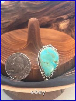 Handcrafted SS 925 Large Cabochon Natural Kingman Turquoise Adjustable Size Ring