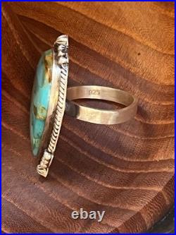 Handcrafted SS 925 Large Cabochon Natural Kingman Turquoise Adjustable Size Ring