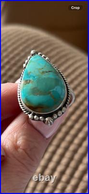 Handcrafted SS 925 Large Cabochon Natural Kingman Turquoise Adjustable Size Ring