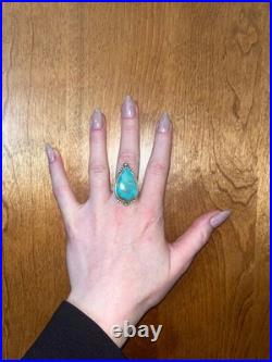 Handcrafted SS 925 Large Cabochon Natural Kingman Turquoise Adjustable Size Ring