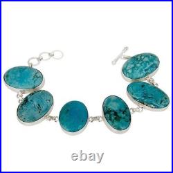 Handmade 925 Sterling Fine Silver Turquoise Gemstone Chain Bracelet Jewelry