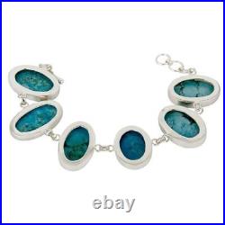 Handmade 925 Sterling Fine Silver Turquoise Gemstone Chain Bracelet Jewelry