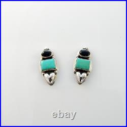 Handmade Navajo Sterling Silver Blue Turquoise Black Onyx Post Earrings