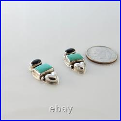 Handmade Navajo Sterling Silver Blue Turquoise Black Onyx Post Earrings