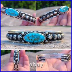 Handmade Navajo jewelry Sterling silver turquoise Bracelet Signed Happy piasso