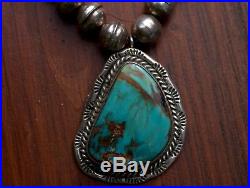 Handmade Old Pawn Navajo Sterling Silver & Green Turquoise Stone Choker Necklace