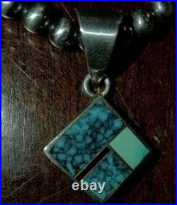 Handmade RT Knifewing Sterling Silver Inlay Turquoise with Navajo Pearls 5mm 18