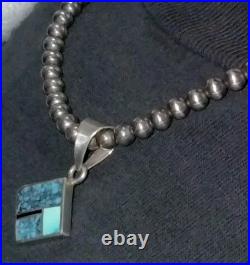 Handmade RT Knifewing Sterling Silver Inlay Turquoise with Navajo Pearls 5mm 18