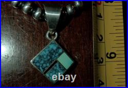 Handmade RT Knifewing Sterling Silver Inlay Turquoise with Navajo Pearls 5mm 18