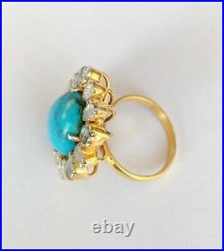 Handmade Real Turquoise Gemstone Polki Diamond Ring 925 Sterling Silver Jewelry