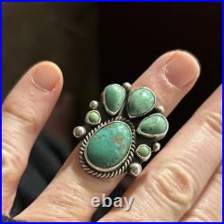 Handmade Silver Ring with Kingman Turquoise. Native American Diné (Navajo)