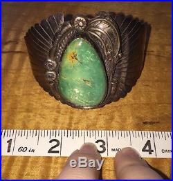 Handmade Sterling Silver & Turquoise Cabochon Navajo Cuff Bracelet JUST REDUCED