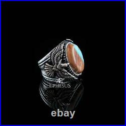 Handmade Turquoise Gemstone Ring, Eagle Ring for Men
