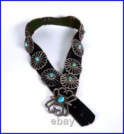 Handsome Sand Cast Navajo Concho Belt, Sterling Silver and Turquoise Handsome Sand Cast Navajo Concho Belt, Sterling Silver and Turquoise