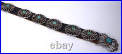 Handsome Sand Cast Navajo Concho Belt, Sterling Silver and Turquoise Handsome Sand Cast Navajo Concho Belt, Sterling Silver and Turquoise