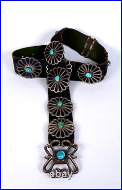 Handsome Sand Cast Navajo Concho Belt, Sterling Silver and Turquoise Handsome Sand Cast Navajo Concho Belt, Sterling Silver and Turquoise