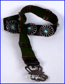 Handsome Sand Cast Navajo Concho Belt, Sterling Silver and Turquoise Handsome Sand Cast Navajo Concho Belt, Sterling Silver and Turquoise