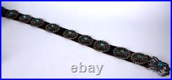 Handsome Sand Cast Navajo Concho Belt, Sterling Silver and Turquoise Handsome Sand Cast Navajo Concho Belt, Sterling Silver and Turquoise