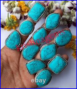 Healing Turquoise Gemstone 925 Sterling Silver Plated Handmade Rings Jewelry