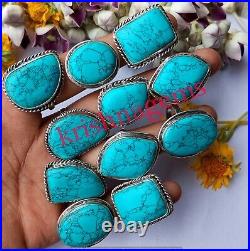 Healing Turquoise Gemstone 925 Sterling Silver Plated Handmade Rings Jewelry