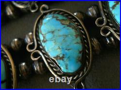 Heavy-Gauge Native American Turquoise Sterling Silver Squash Blossom Necklace