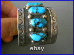 Heavy Native American Rich Bisbee Blue Turquoise Sterling Silver Bracelet 91 g