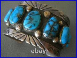 Heavy Native American Rich Bisbee Blue Turquoise Sterling Silver Bracelet 91 g
