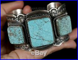 Heavy Old Pawn Natural Spiderweb #8 Turquoise Sterling Wide CUFF Bracelet