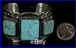 Heavy Old Pawn Natural Spiderweb #8 Turquoise Sterling Wide CUFF Bracelet