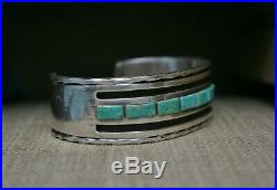 Heavy Vintage Native American Zuni Turquoise Sterling Silver Cuff Bracelet