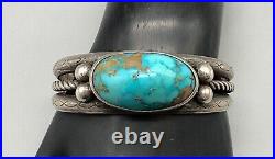 Hefty Natural Turquoise And Handmade Sterling Silver Bracelet