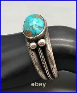 Hefty Natural Turquoise And Handmade Sterling Silver Bracelet