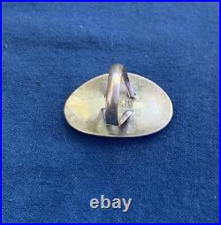 Henry Sam Navajo Modernist Large Sterling Silver Ring with Spiderweb Turquoise