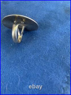 Henry Sam Navajo Modernist Large Sterling Silver Ring with Spiderweb Turquoise