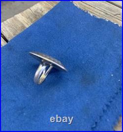 Henry Sam Navajo Modernist Large Sterling Silver Ring with Spiderweb Turquoise