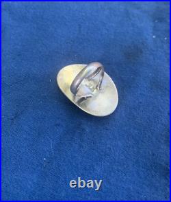 Henry Sam Navajo Modernist Large Sterling Silver Ring with Spiderweb Turquoise