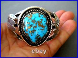 High-Grade Morenci Turquoise Native American Sterling Silver Bracelet 65g